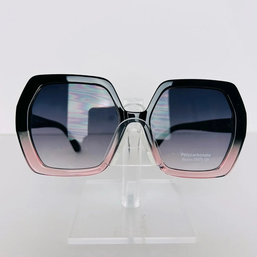 Sunglasses Women's Black Purple With Gold Hexagon Shaped Oversized Shades NEW